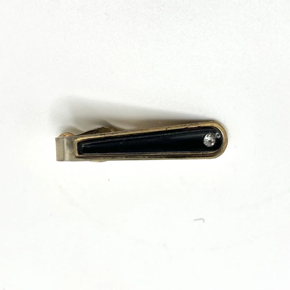 2 Vintage Unmarked Tie Clips; Black Onyx/1 Rhinestone and SWANK tie clip - Picture 11 of 15